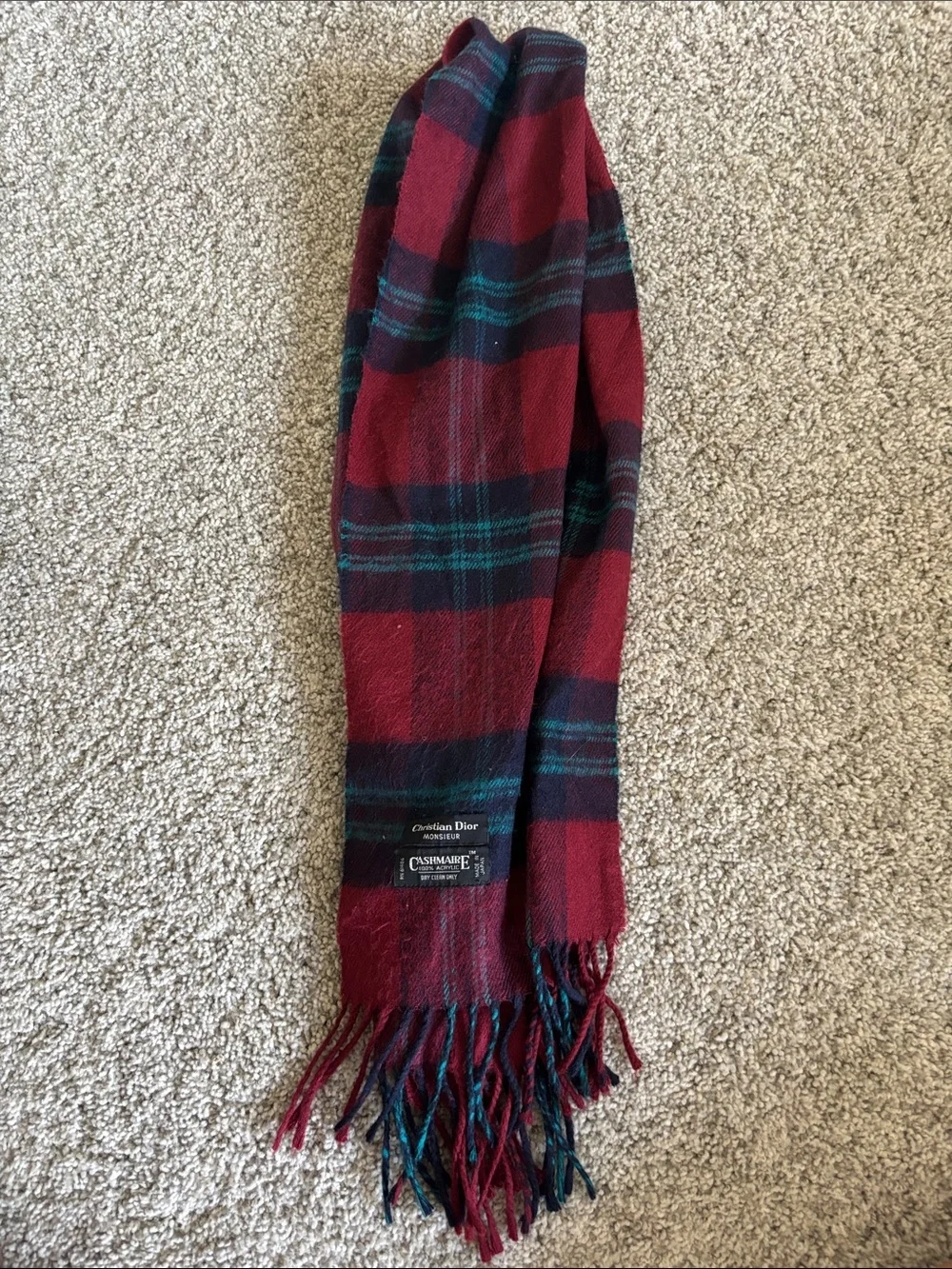 Dior Red and Green Plaid Cashmere Scarf